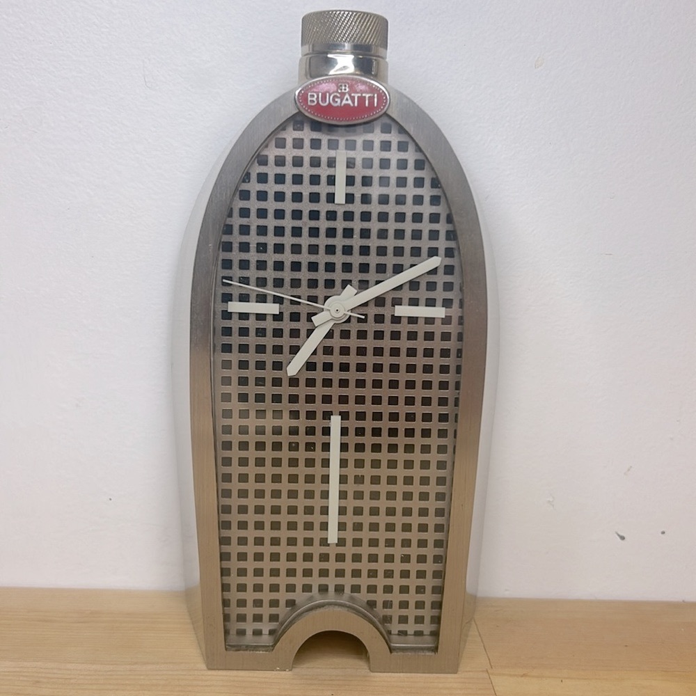 Bugatti 🕰️ Rare Vintage Black and Silver Radiator Grid Clock Collectible Art